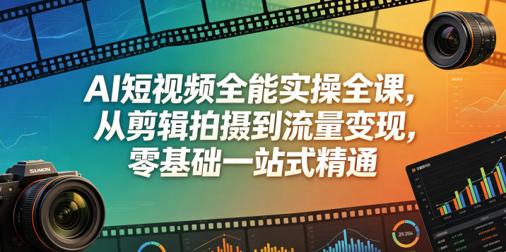 AI短视频全能实操全课，从剪辑拍摄到流量变现，零基础一站式精通-玩备项目资源网