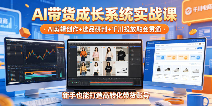 AI带货成长系统实战课，AI剪辑创作+选品研判+千川投放融会贯通，新手也能打造高转化带货账号（更新2026年）-玩备项目资源网