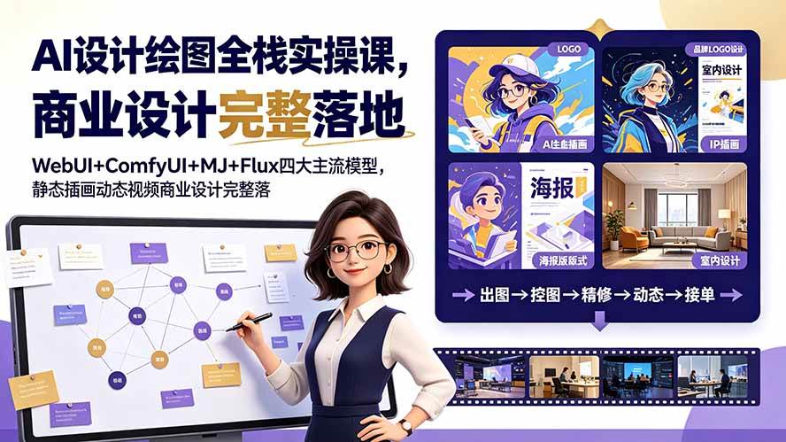 (19244期)AI设计绘图全栈实操课,WebUI+ComfyUI+MJ+Flux四大主流模型,静态插画动态视频商业设计完整落地教程-玩备项目资源网