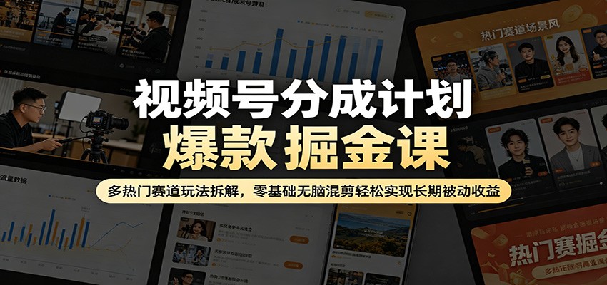 视频号分成计划爆款掘金课：多热门赛道玩法拆解，零基础无脑混剪轻松实现长期被动收益-玩备项目资源网