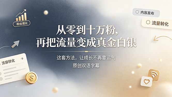 (19198期)从零到十万粉,再把流量变成真金白银——这套方法,让成长不再靠运气【原创双语字幕】-玩备项目资源网