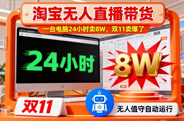 淘宝无人直播带货，一台电脑214小时卖8W，双11卖爆了【揭秘】-玩备项目资源网