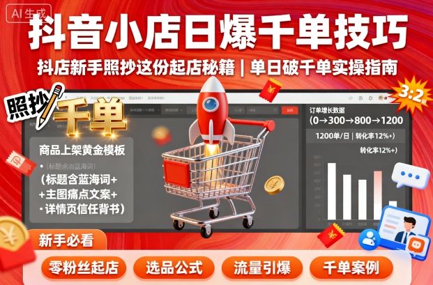 抖音小店日爆千单技巧，抖店新手照抄这份起店秘籍，单日破千单-玩备项目资源网