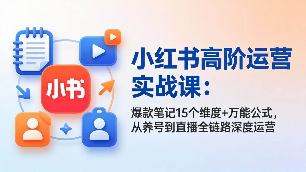 (17844期)小红书高阶运营实战课:爆款笔记15个维度+万能公式,从养号到直播全链路深度运营-玩备项目资源网
