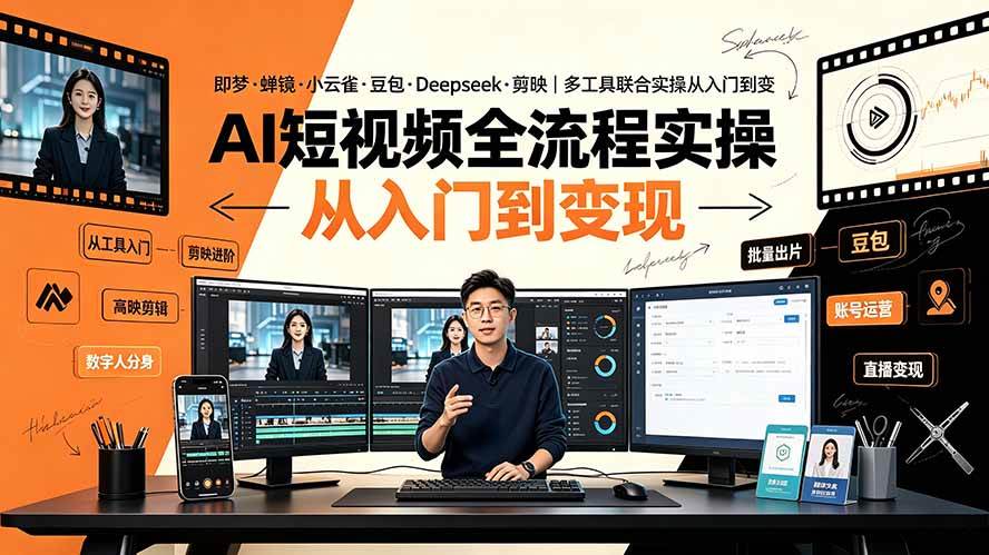 （19250期）AI短视频全流程实操：即梦·蝉镜·小云雀·豆包·Deepseek·剪映｜多工具联合实操从入门到变现-玩备项目资源网