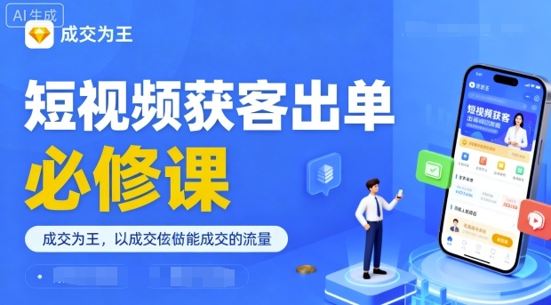 短视频获客出单必修课，成交为王，以成交为导向，直接做能成交的流量-玩备项目资源网