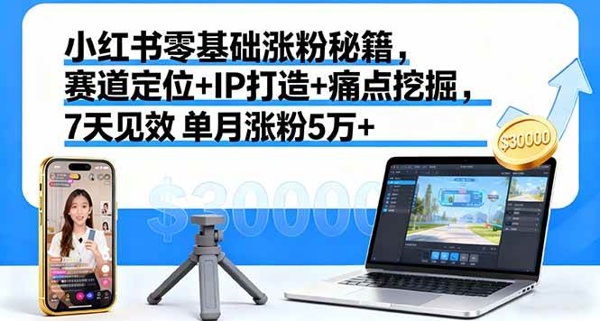 （16158期）小红书零基础涨粉秘籍，赛道定位+IP打造+痛点挖掘，7天见效 单月涨粉5万+-玩备项目资源网