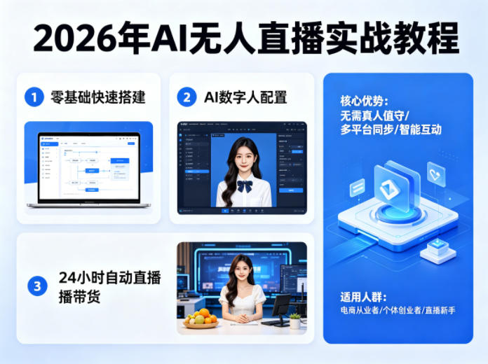 2026年AI无人直播实战教程，零基础也能快速搭建AI数字人无人直播间，实现24小时自动直播带货-玩备项目资源网