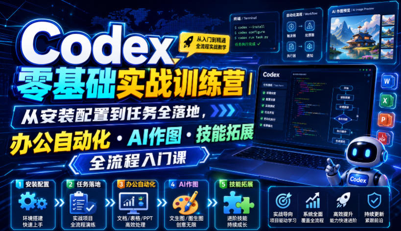 Codex零基础实战训练营|从安装配置到任务全落地,办公自动化・AI作图・技能拓展全流程入门课-玩备项目资源网