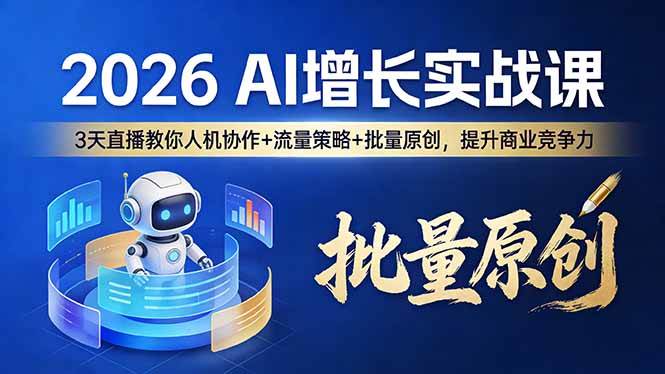 (17662期)2026 AI 增长实战课:3 天直播教你人机协作 + 流量策略 + 批量原创,提升商业竞争力-玩备项目资源网