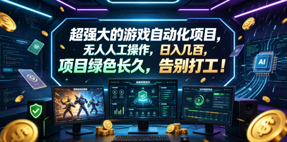 超强大的游戏自动化项目,无人人工操作,日入几百,项目绿色长久,告别打工!【揭秘】-玩备项目资源网