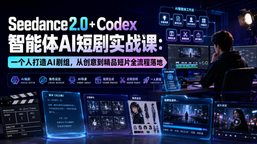 Seedance2.0+Codex智能体AI短剧实战课:一个人打造AI剧组,从创意到精品短片全流程-玩备项目资源网