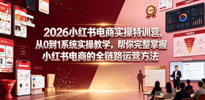 2026小红书电商实操特训营,从0到1系统实操教学,帮你完整掌握小红书电商的全链路运营方法-玩备项目资源网