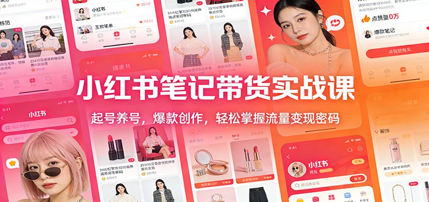 小红书笔记带货实战课：起号养号，爆款创作，轻松掌握流量变现密码-玩备项目资源网