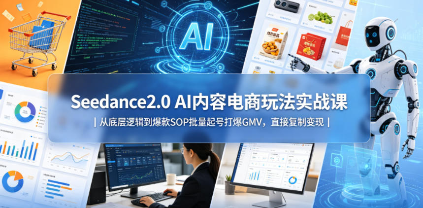 Seedance2.0 AI内容电商玩法实战课｜从底层逻辑到爆款SOP批量起号打爆GMV，直接复制变现-玩备项目资源网