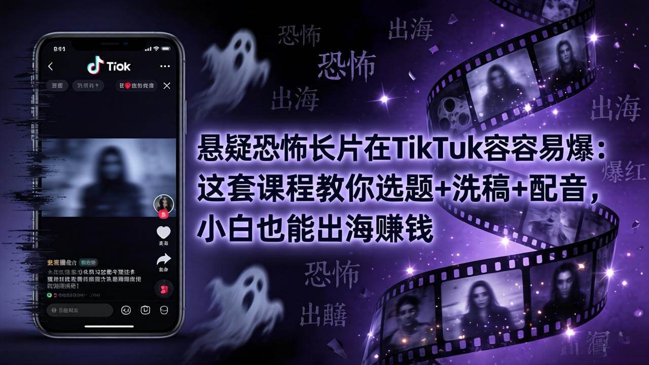 （18220期）悬疑恐怖长片在TikTok最容易爆：这套课程教你选题+洗稿+配音，小白也能出海赚钱-玩备项目资源网