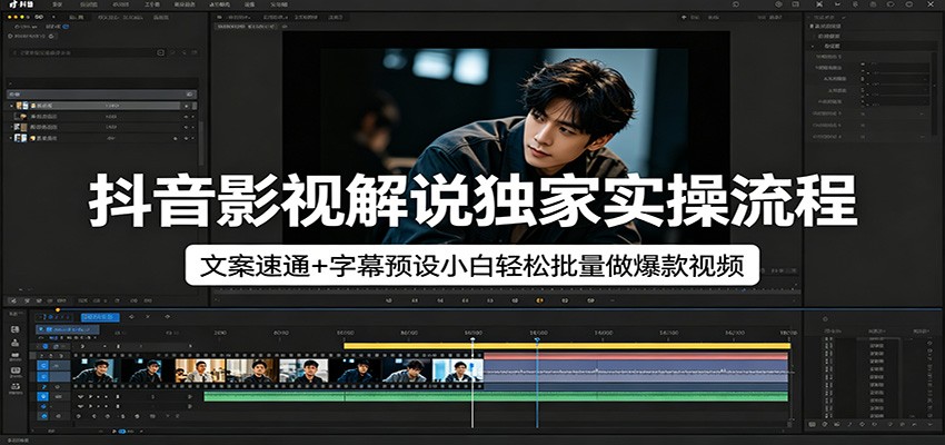 抖音影视解说独家实操流程，文案速通+字幕预设小白轻松批量做爆款视频-玩备项目资源网