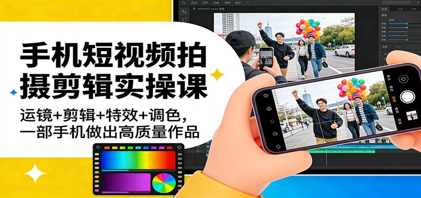 手机短视频拍摄剪辑实操课：运镜+剪辑+特效+调色，一部手机做出高质量作品-玩备项目资源网