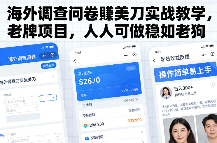 海外调查问卷賺美刀实战教学，老牌项目，人人可做稳如老狗-玩备项目资源网