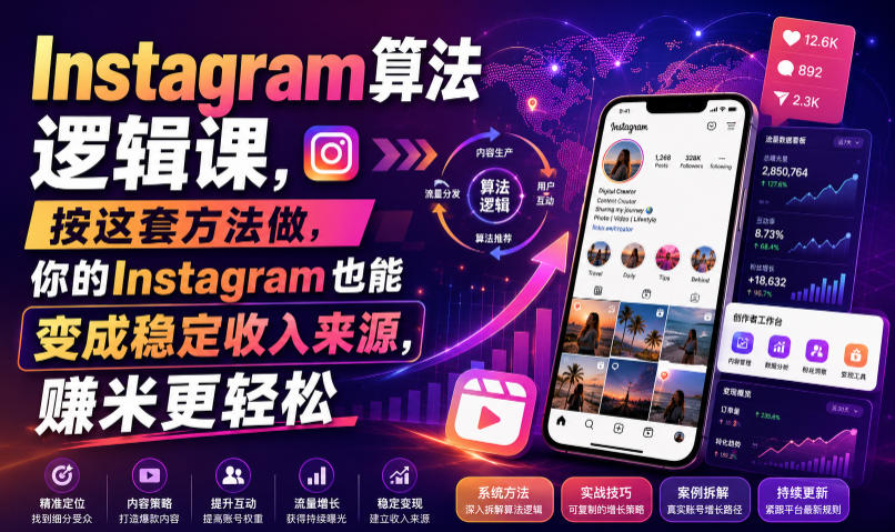 Instagram算法逻辑课，按这套方法做，你的Instagram也能变成稳定收入来源，賺米更轻松【原创双语字幕】-玩备项目资源网