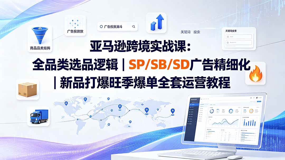 (19563期)亚马逊跨境实战课-更新:全品类选品逻辑|SP/SB/SD广告精细化|新品打爆旺季爆单全套运营教程-玩备项目资源网
