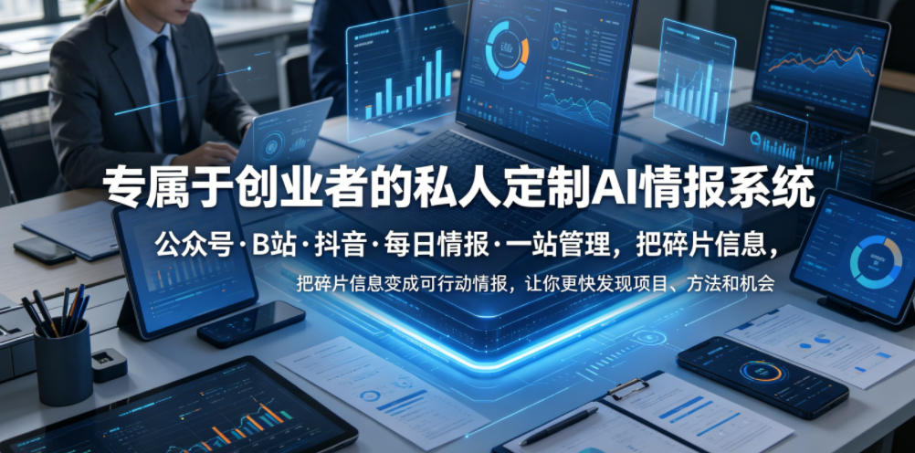 专属于创业者的私人定制AI情报系统，公众号·B站·抖音·每日情报·一站管理，把碎片信息变成可行动情报，让你更快发现项目、方法和机会-玩备项目资源网