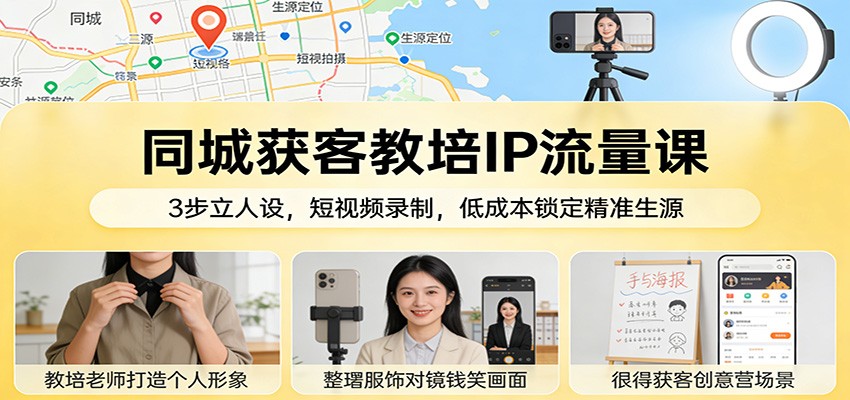 同城获客教培IP流量课:3步立人设,短视频录制,低成本锁定精准生源-玩备项目资源网
