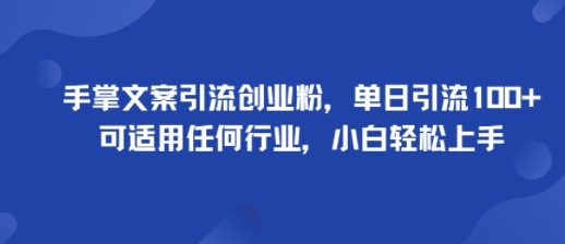 手掌文案引流创业粉，单日引流100+，可适用任何行业，小白轻松上手-玩备项目资源网