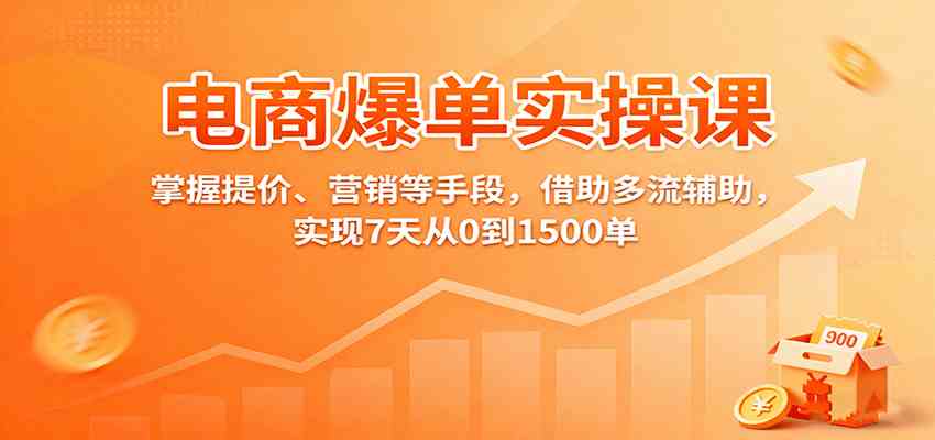 电商爆单实操课：掌握提价、营销等手段，借助多流辅助，实现7天从0到1500单-玩备项目资源网