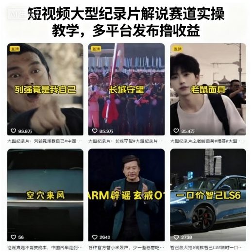 短视频大型纪录片解说赛道实操教学，多平台发布撸收益-玩备项目资源网