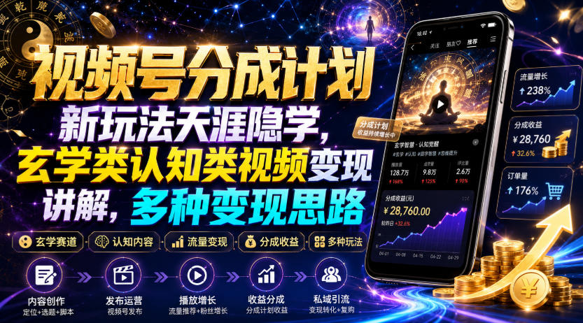 视频号分成计划新玩法天涯隐学,玄学类认知类视频变现讲解,多种变现思路-玩备项目资源网