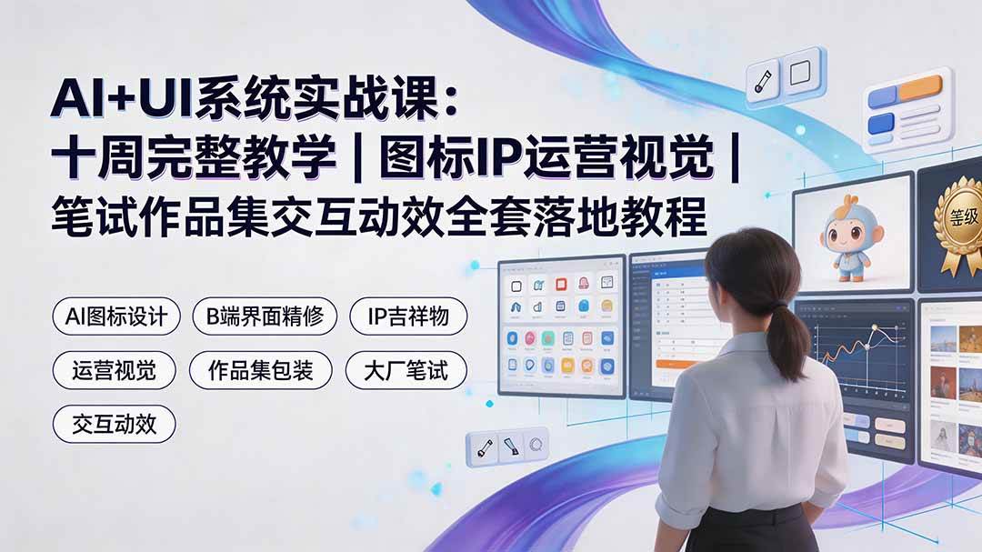 （19378期）AI+UI系统实战课：十周完整教学｜图标IP运营视觉｜笔试作品集交互动效全套落地教程-玩备项目资源网