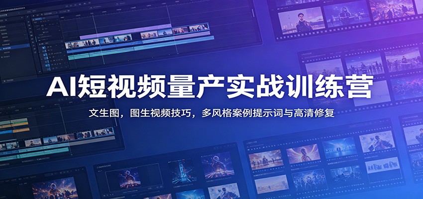 AI短视频量产实战训练营：文生图，图生视频技巧，多风格案例提示词与高清修复-玩备项目资源网
