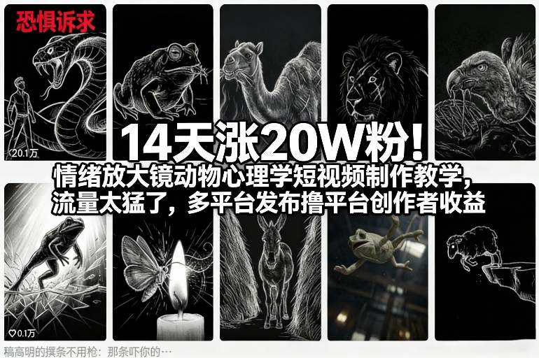 14天涨20W粉！情绪放大镜动物心理学短视频制作教学，流量太猛了，多平台发布撸平台创作者收益-玩备项目资源网