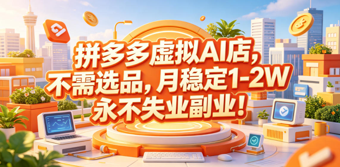 拼多多虚拟AI店,不需选品,月稳定1-2W,永不失业副业!【揭秘】-玩备项目资源网