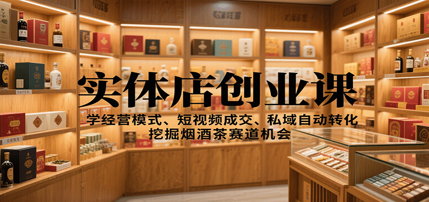 实体店创业课：学经营模式、短视频成交、私域自动转化，挖掘烟酒茶赛道机会-玩备项目资源网