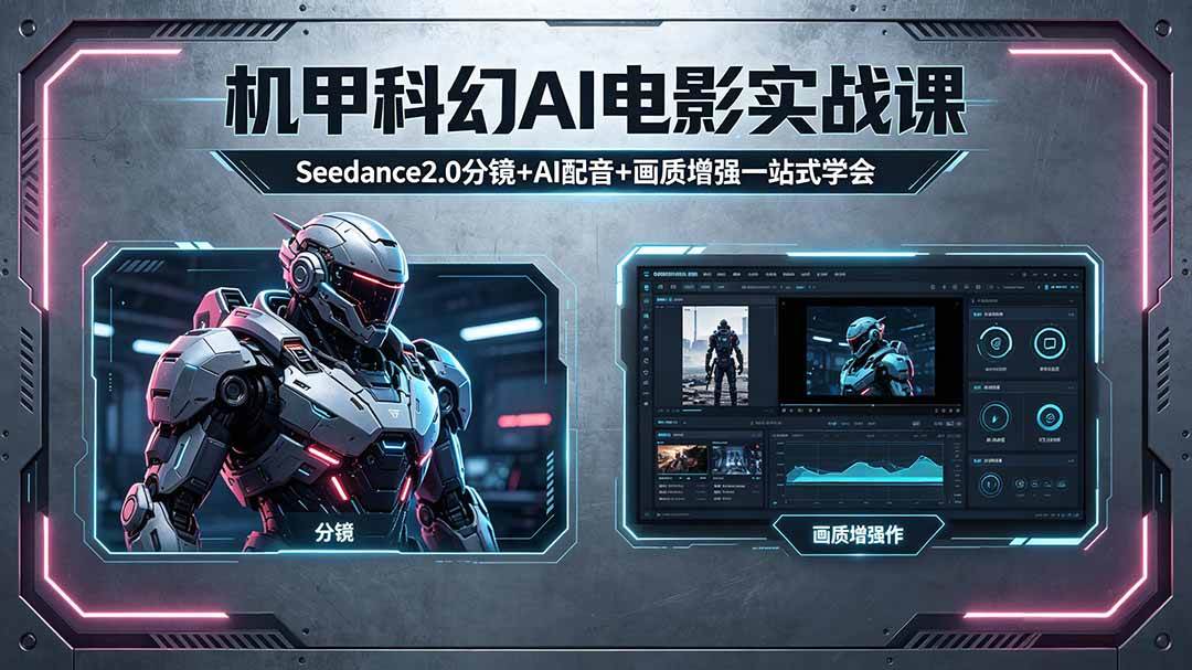 （18298期）机甲科幻 AI 电影实战课，Seedance2.0 分镜 + AI 配音 + 画质增强一站式学会-玩备项目资源网