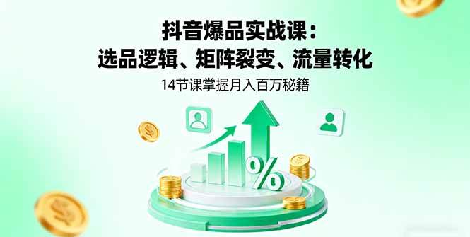 （16112期）抖音爆品实战课：选品逻辑、矩阵裂变、流量转化，14节课掌握月入百万秘籍-玩备项目资源网