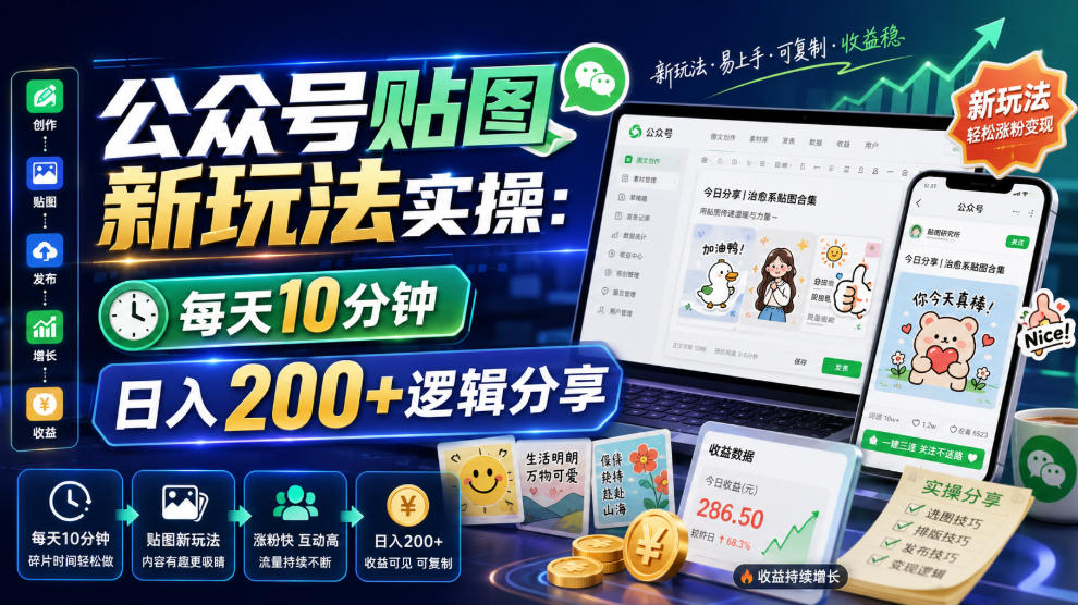 公众号贴图新玩法实操,每天10分钟,日入200+逻辑分享-玩备项目资源网