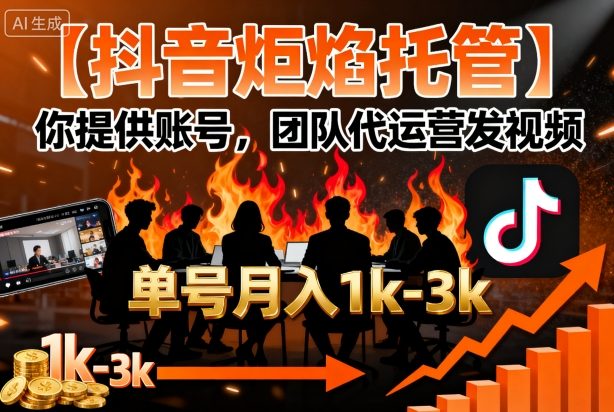 【抖音炬焰托管】你提供账号，团队代运营发视频，单号月入1k+【揭秘】-玩备项目资源网