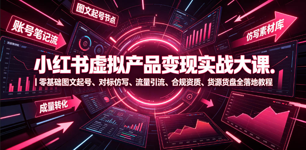 小红书虚拟产品变现实战大课｜零基础图文起号、对标仿写、流量引流、合规资质、货源货盘全落地教程-玩备项目资源网