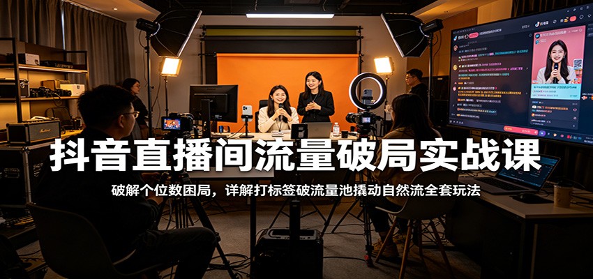 抖音直播间流量破局实战课：破解个位数困局，详解打标签破流量池撬动自然流全套玩法-玩备项目资源网