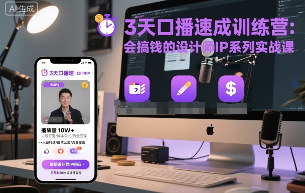 3天口播速成训练营，会搞钱的设计师IP系列实战课-玩备项目资源网