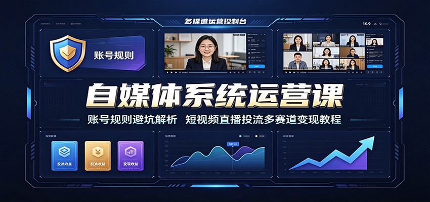 自媒体系统运营课:账号规则避坑解析,短视频直播投流多赛道变现教程-玩备项目资源网