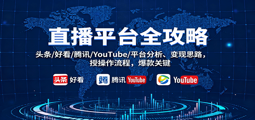 直播平台全攻略：头条/好看/腾讯/YouTube/平台分析、变现思路，授操作流程，爆款关键-玩备项目资源网