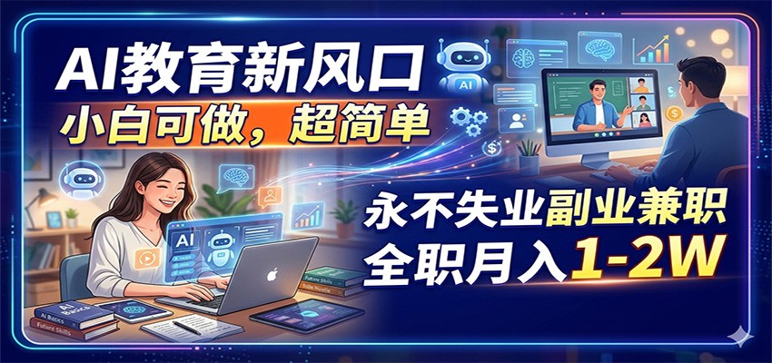 AI教育新风口，小白可做，超简单，永不失业副业兼职 全职月入1-2W-玩备项目资源网
