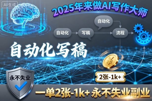 2025年来做AI写作大师，自动化写稿，一单2张-1k+，永不失业副业-玩备项目资源网