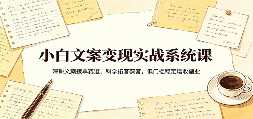 小白文案变现实战系统课：深耕文案接单赛道，科学拓客获客，低门槛稳定增收副业-玩备项目资源网