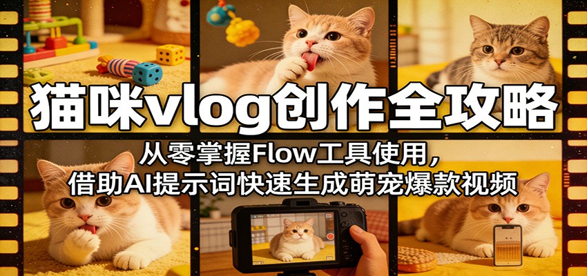 猫咪vlog创作全攻略:从零掌握Flow工具使用,借助AI提示词快速生成萌宠爆款视频-玩备项目资源网