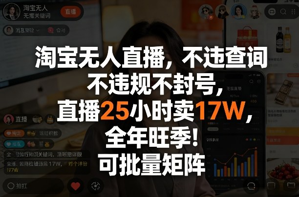 淘宝无人直播，不违规不封号，直播25小时卖17W，全年旺季！可批量矩阵【揭秘】-玩备项目资源网